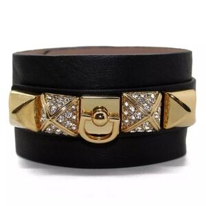 Juicy Couture fashion Swarovski crystal pave studs leather cuff bracelet